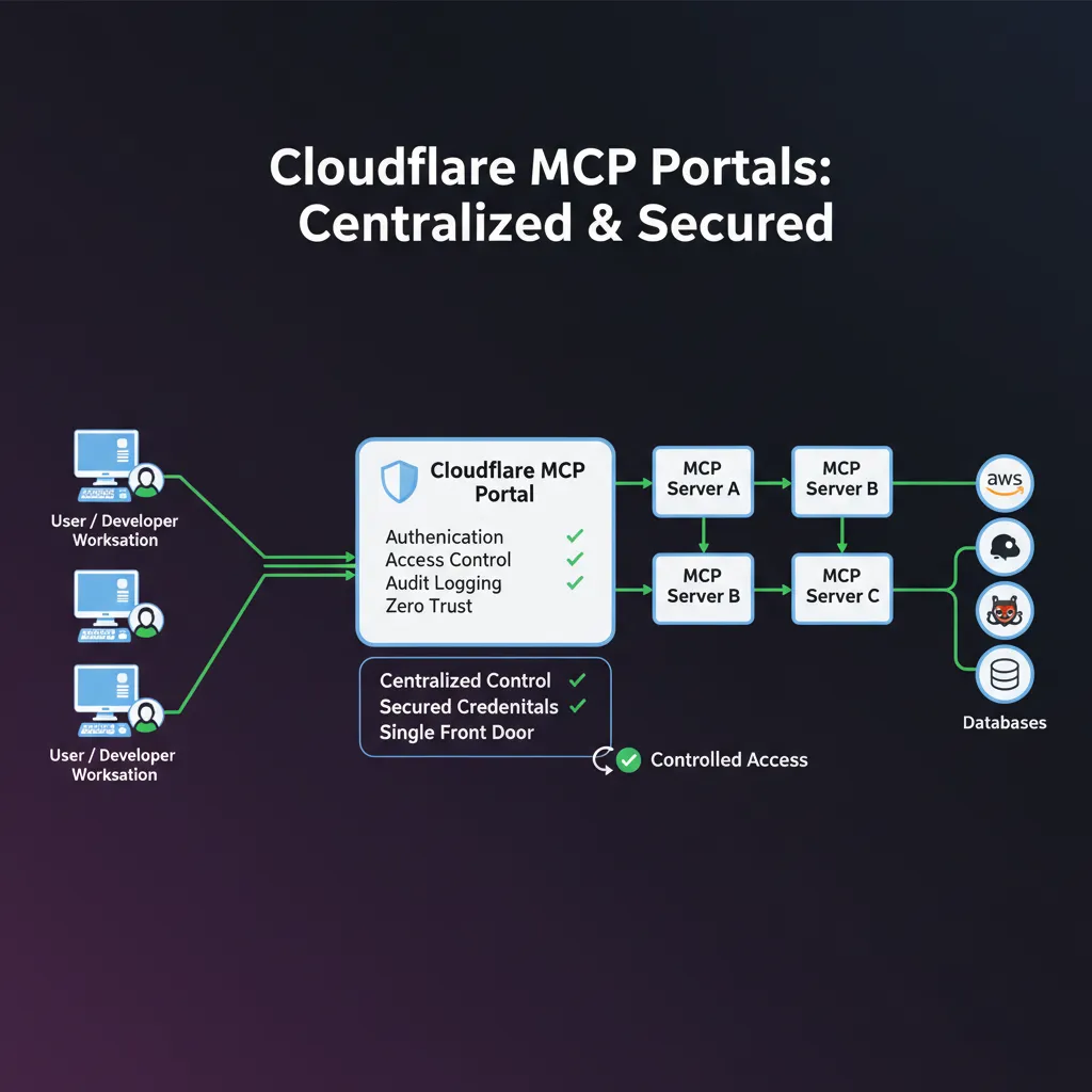 Diagram showing centralized MCP architecture with Cloudflare Portals