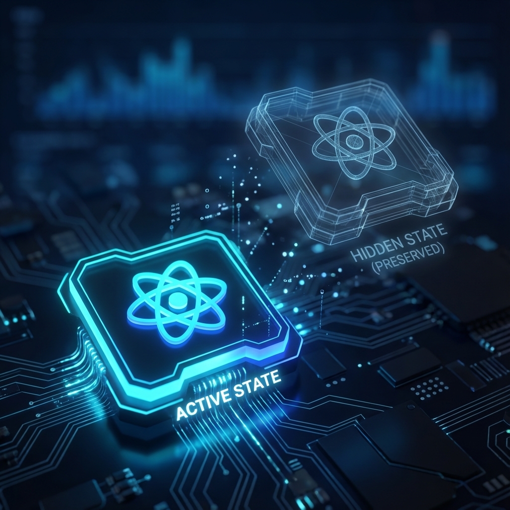 React Activity component demonstration showing instant UI transitions with preserved state